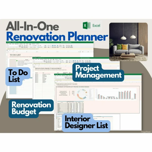 Home Renovation Budget Template & Planner  ( .XLSX Excel Digital File )
